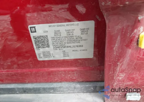 2020 Chevrolet Traverse Awd Lt Cloth z USA, uszkodzony, nr VIN 1GNEVGKW4LJ176363